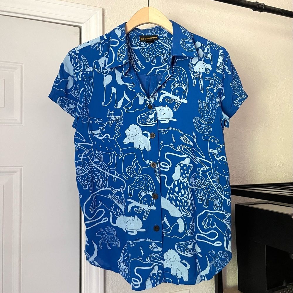 Nooworks Dogs! Blue and White Button Down Shirt
